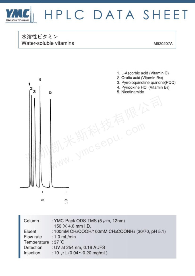 水溶性維生素(VC、B13、B16）的色譜圖